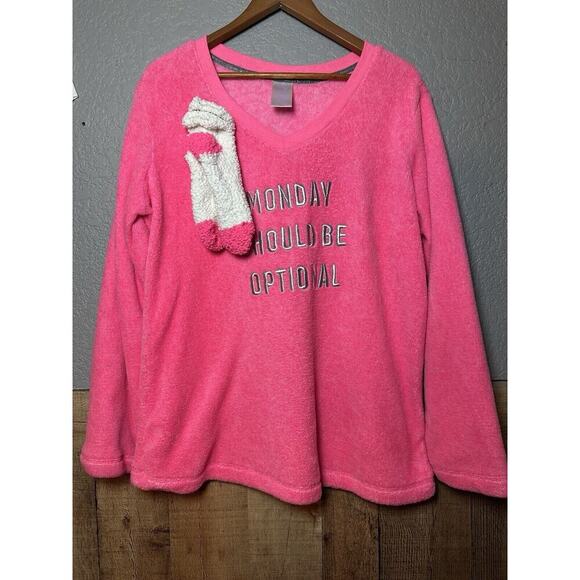 SECRET TREASURES Pink Sleep Shirt With Socks Sz 2x Mondays Fuzzy Comfort Soft - Picture 2 of 8